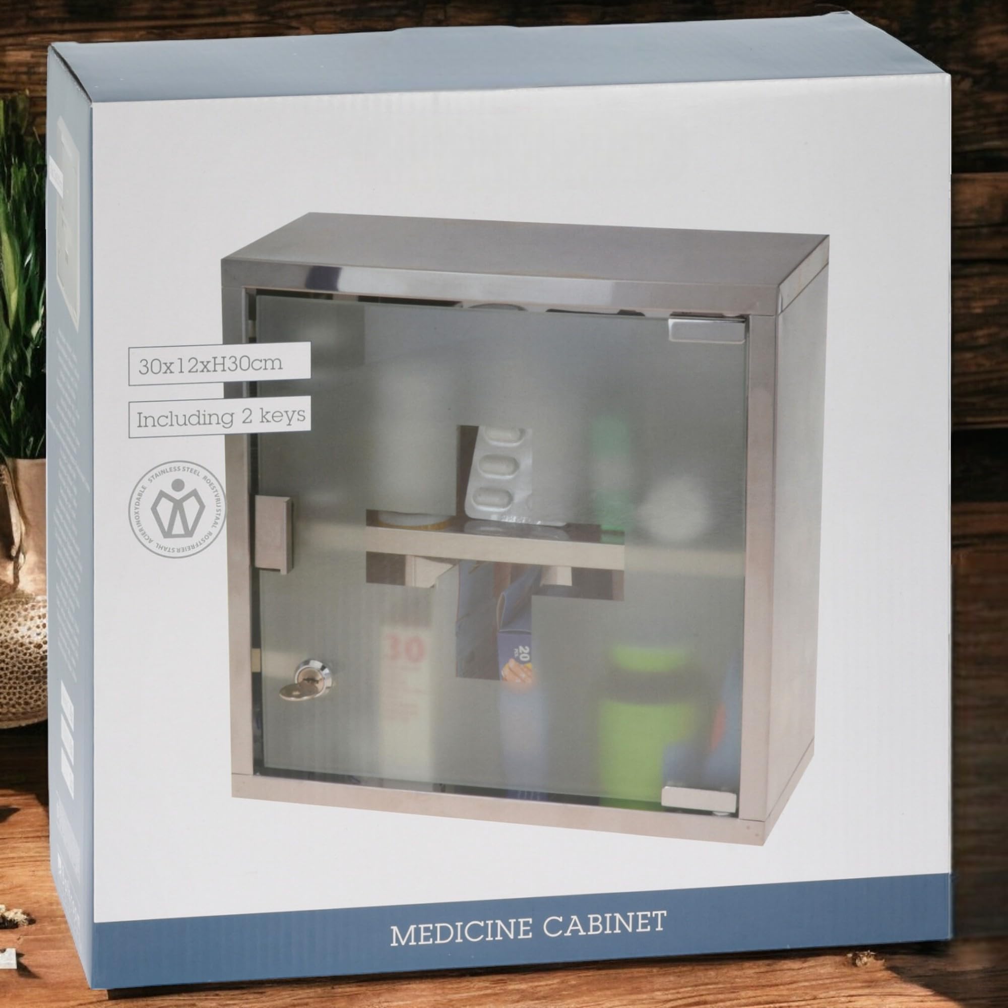 MIJOMA Armoire à pharmacie en métal, verrouillable, avec porte en verre et étagères de rangement, serrure de sécurité, 2 clés, armoire à pharmacie pour premiers secours, sécurité enfant, montage
