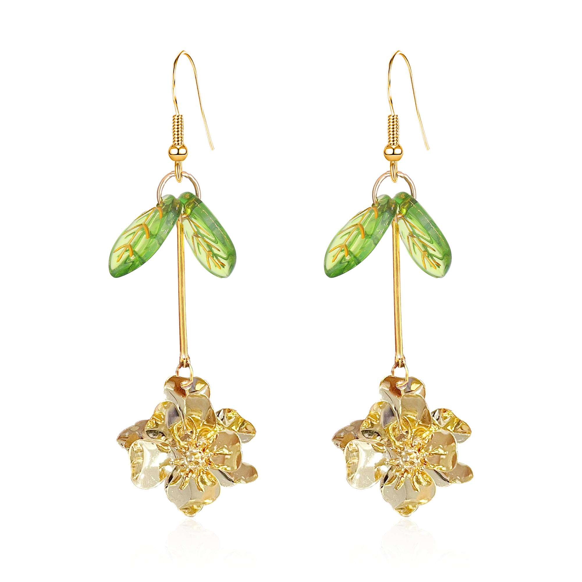 Boho Flower Dangle Earrings for Women Cute Green Leaf Earrings Fairy Statement Summer Refreshing Seaside Idyllic Holiday Earrings