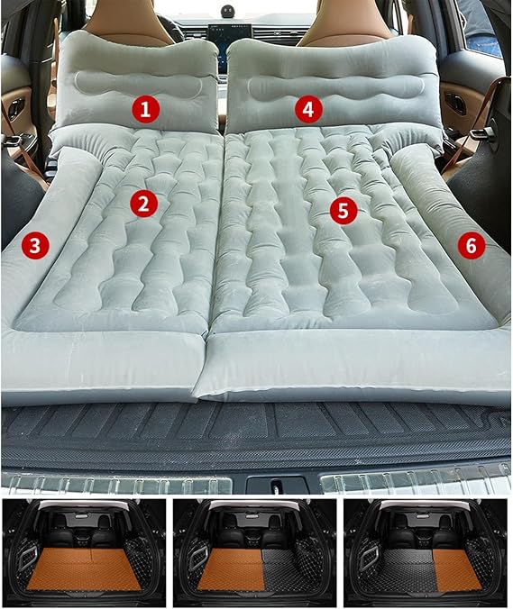 Car Air Mattress for Honda Fit/Jazz HEV GP5 2004-2021, Thickened Car Bed Mattress, Travel Sleeping Pad, Back Seat Bed Cushion with Air Pump 2 Pillows,Grey
