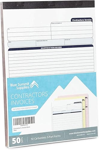 Miniatura 3 de Blue Summit - 50 libros de recibos de facturas de contratista, contratista de libros de estimaciones con hoja de factura en blanco, 50 facturas de