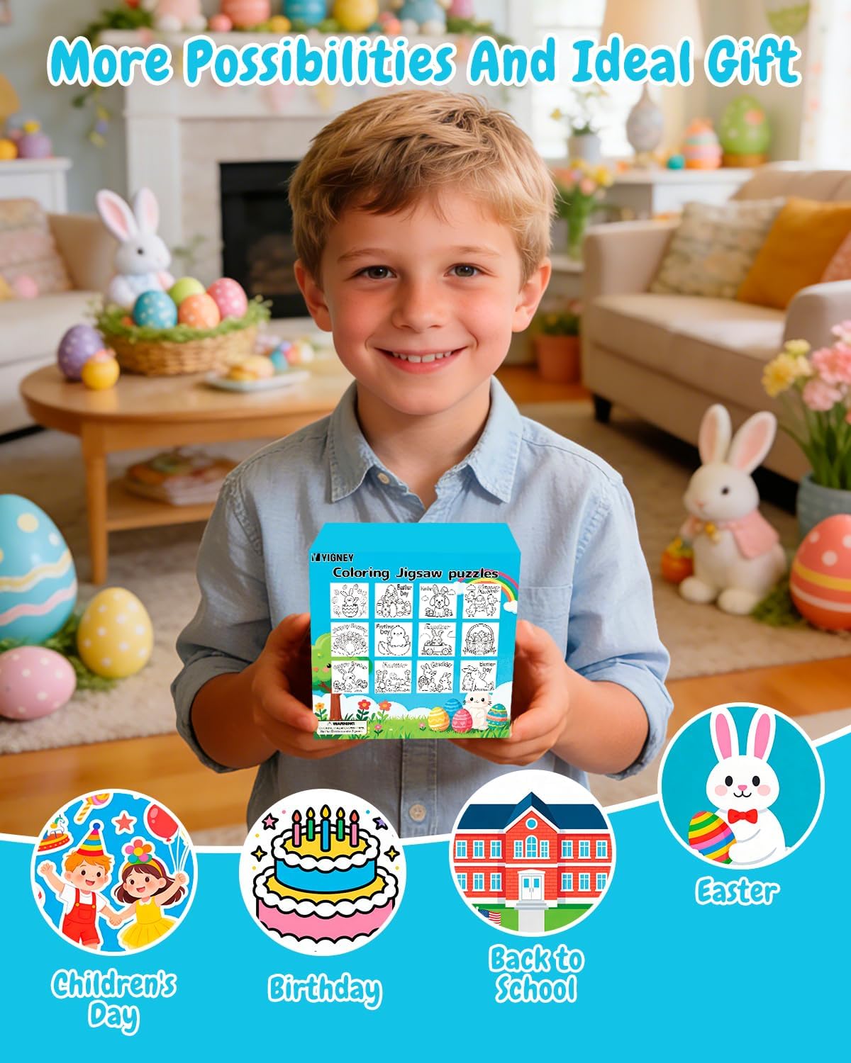 Yigney Easter DIY Puzzle for Boys, Girls, Easters Peeps Decor and Crafts Kit Puzzle with Rabbit, Dog, Chick, Easter Egg, Spring Decor Home Activities for Easters Party Favors & Gift Supplies