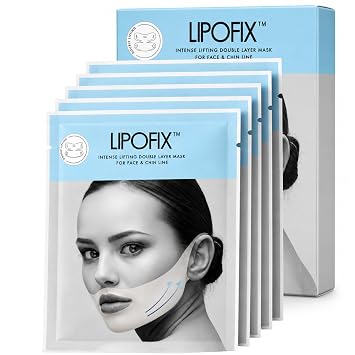 Chin Lifting Mask, V-Line Firming for Jawline and Neck, 5 Masks | Made in Korea Double chin firming and shaping collagen face lift mask, hands-free ear loops, hydrogel sheets