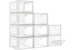 Drawer Shoe Box Organizer - Large Clear Plastic Transparent Shoe Boxes with...