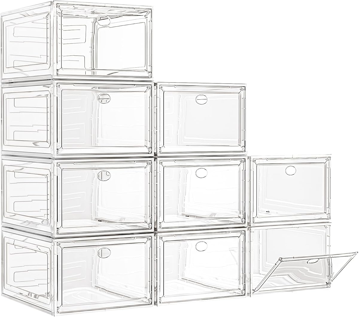 Large Clear Shoe Boxes Organizer [Thicker Material] Stronger Shoe Box with Magnetic Door, Stackable Shoe Storage Box for Closet, Foldable Space-Saving Storage Bins Shoe Cabinet, Clear White, 9-Pack