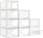 Thicken & Sturdy Clear Shoe Storage Organizer with Magnetic Door, Stackable Boxes for Closet, Foldable Space-Saving Shoe Rack for Sneaker Boot Container, Plastic Shoe Cabinet Shoe Box 6 Pack, White
