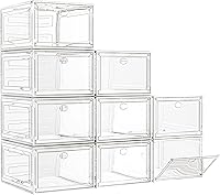 Vista 11 de Paquete de 12 organizadores de almacenamiento de zapatos transparentes con puerta magnética, cajas de zapatos de plástico apilables para tenis