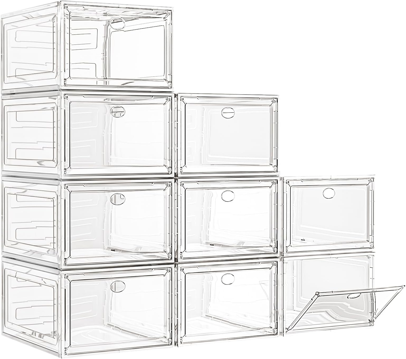 - Large Clear Shoe Boxes Organizer【Thicker Material】 Stronger Shoe Box with Magnetic Door, Stackable Shoe Storage Box for Closet, Foldable Space-Saving Storage Bins Shoe Cabinet, White 9 Pack