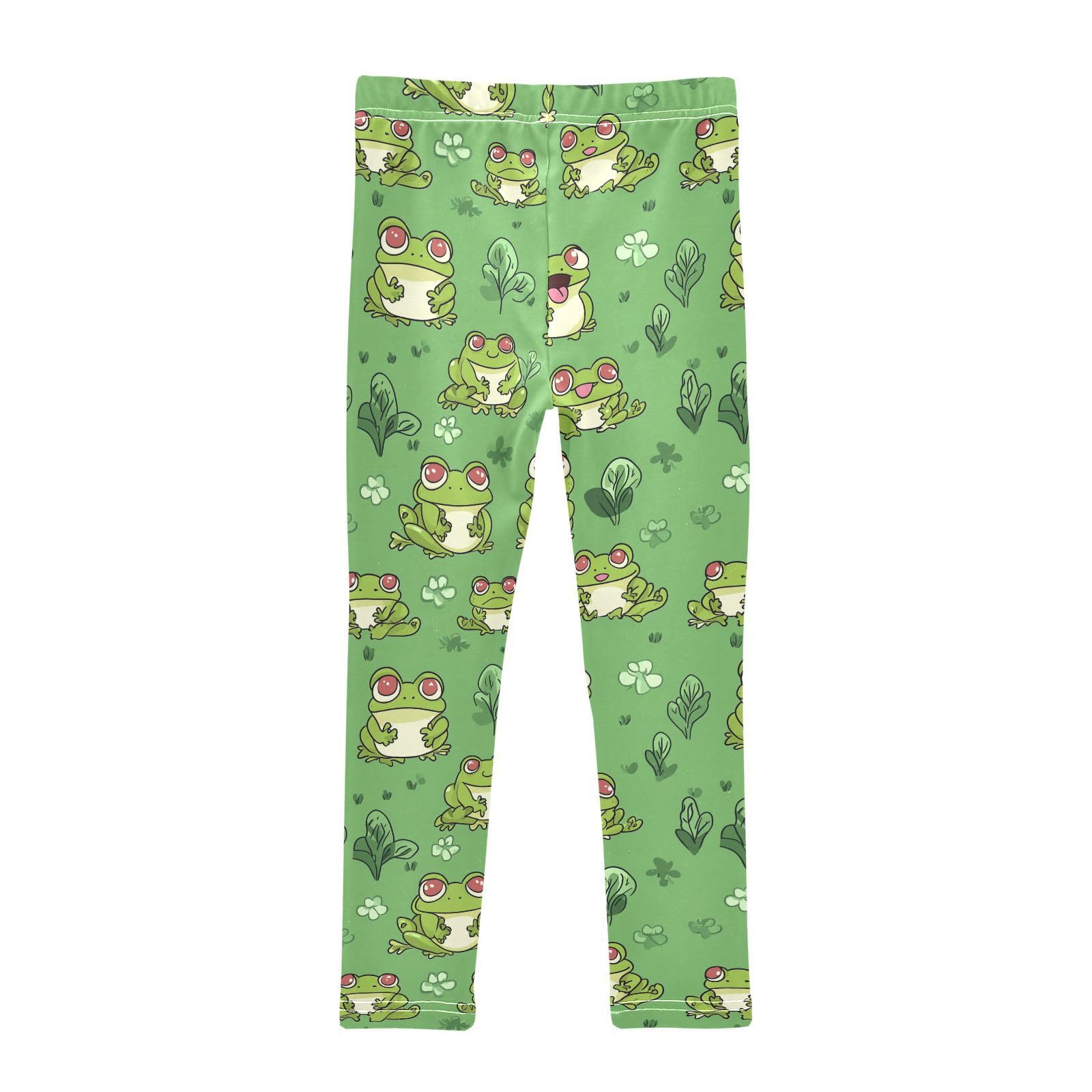 Frogs Animal Girls' Leggings Toddler Doodles Green Funny Kids Yoga Pants Dance Active Tights 9-10T