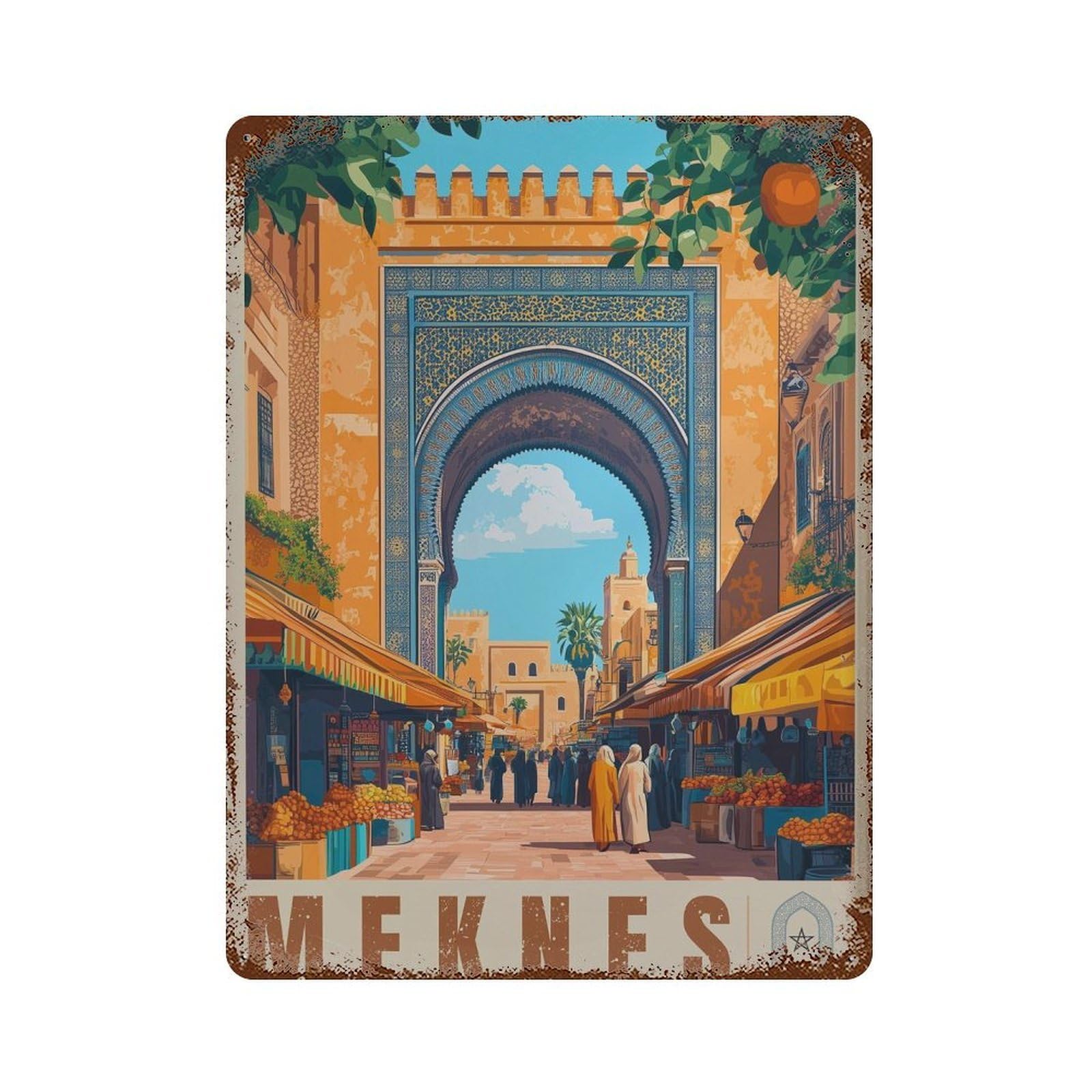 xiaoxiaoshen Meknes Morocco Travel Bab Mansour Archway Wall Decor Art Metal Tin Poster Modern Home Decor Art Home Bar Shop Decorations Vintage Sign 40x30cm
