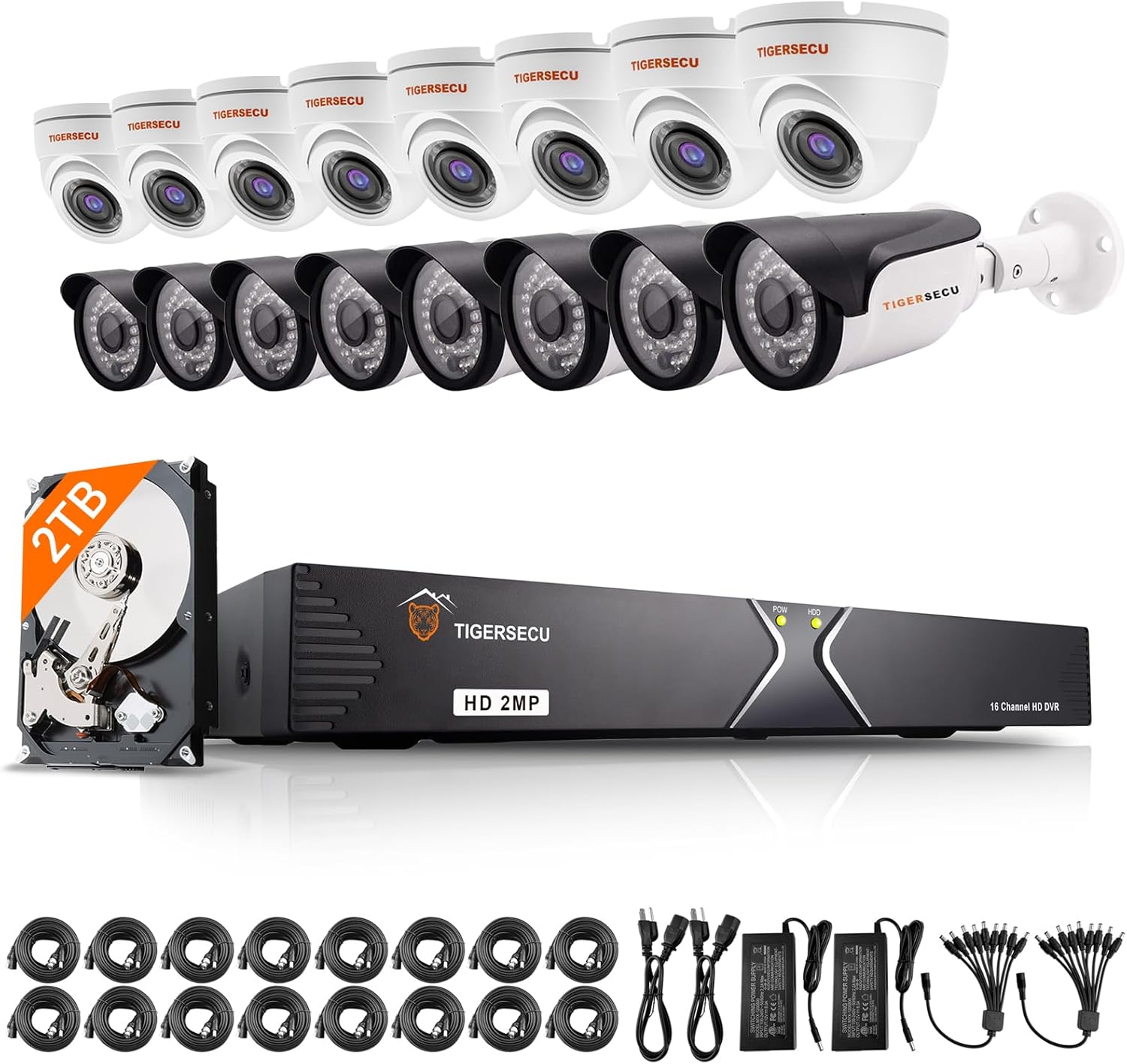 TIGERSECU 1080P 16-Channel 16 Combo Cameras DVR Security Bundle with 2TB HDD