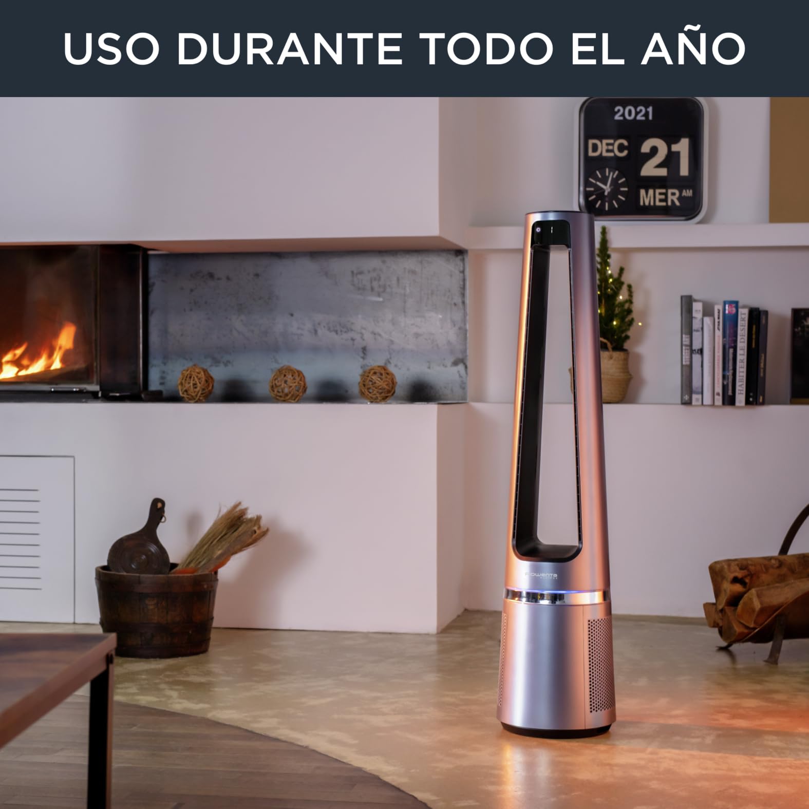 Rowenta 2 en 1 Purificador de Aire y Ventilador, 12 Velocidades, Oscilación, Filtra Partículas Finas hasta el 99,95%, Silencioso, Mando a Distancia, Plata, Eclipse, QU5030