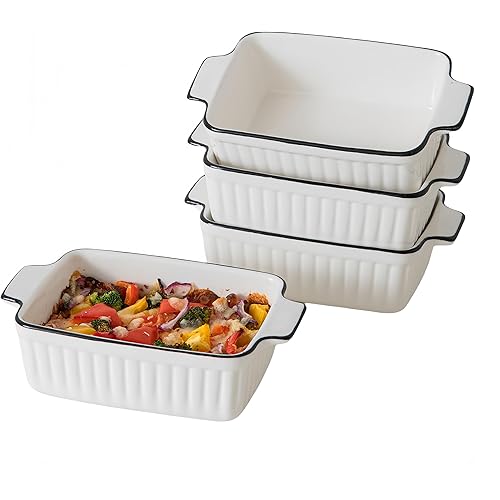 Ceramic Casserole Dish Set with Handles Sets of 4 - Oven, Microwave & Dishwasher Safe 12OZ Rectangular Bakeware |Deep Baking Pans for Lasagna, Cake, Cooking & Gift Use