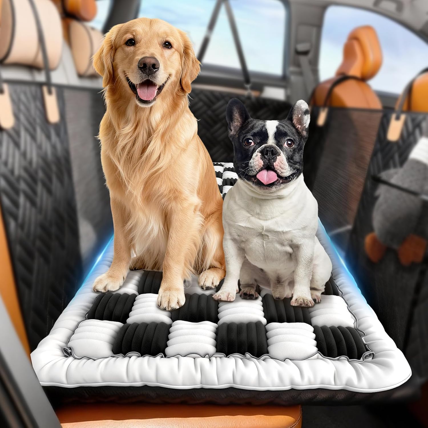 Backseat Pet Bed Mat, Non-Slip Dog Seat Cover with Scratch-Resistant Padding, Dog Bed for Cars, Trucks & SUVs, Universal Fit for Backseat Extenders (Black)