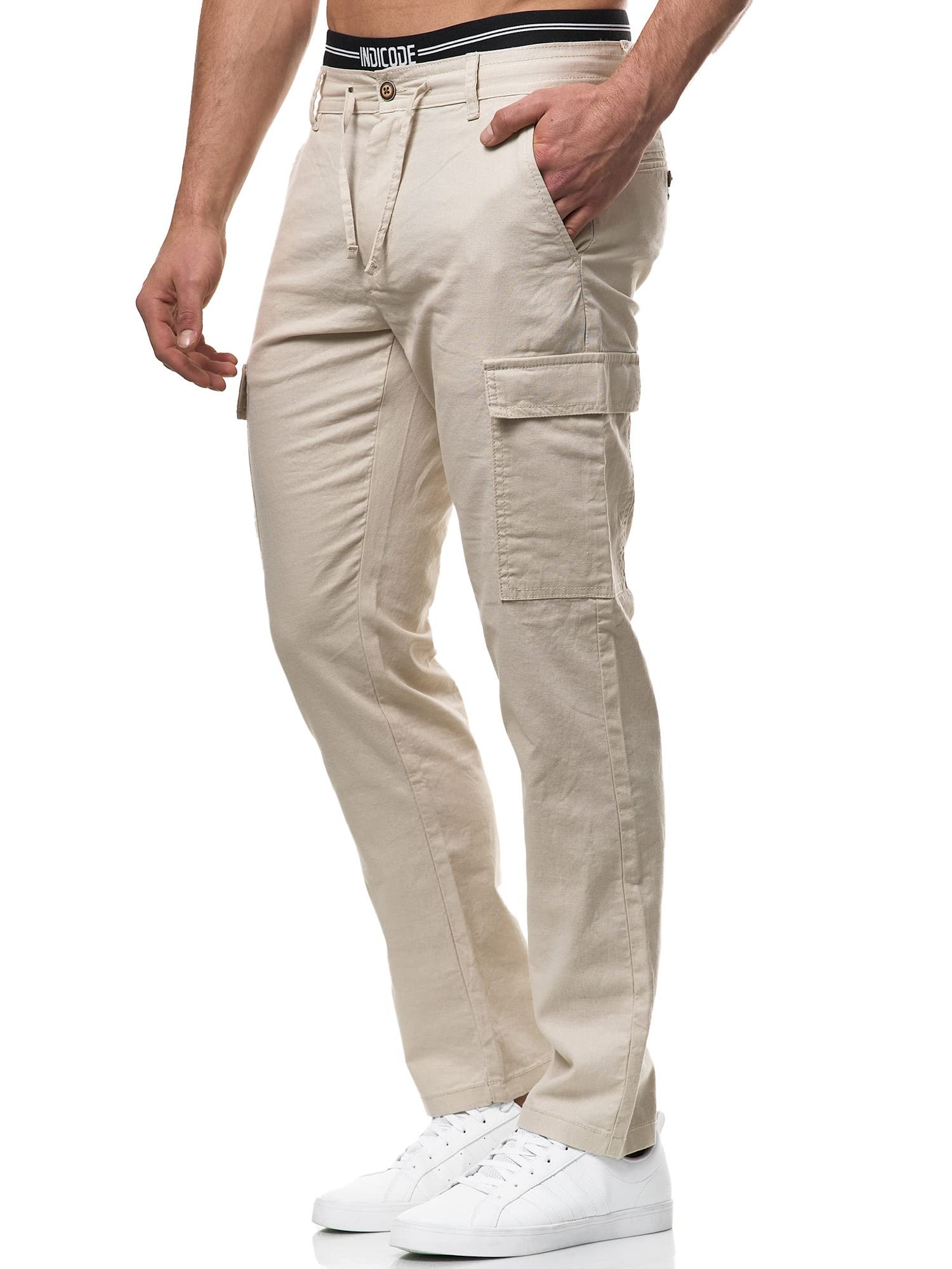 Indicode Herren Leonardo Cargohose aus Leinen & Baumwolle Atmungsaktiv | Atmungsaktive Cargohose aus Leinen und Baumwolle, Herrenhose, Stoffhose, Arbeitshose, Outdoorhose, Freizeithose für Männer