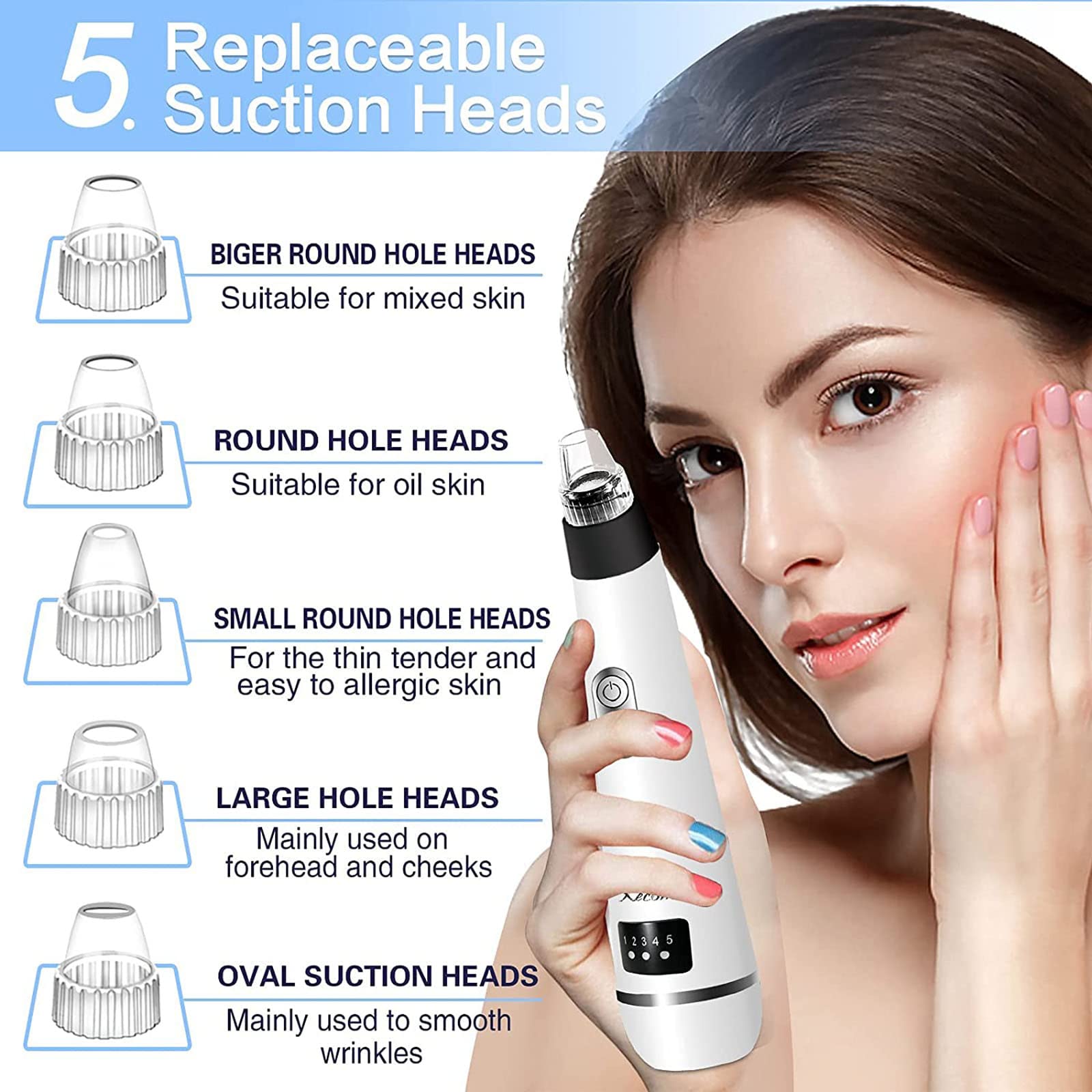 Limpiador facial de poros, limpiador eléctrico de poros, herramienta de succión de puntos negros, herramienta de extracción de puntos blancos, extractor de espinillas de limpieza facial, removedor de