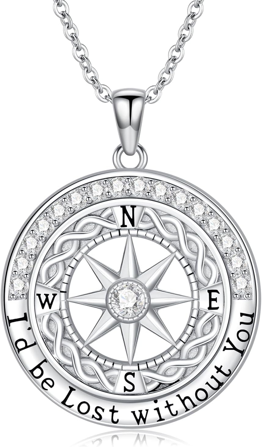 Compass Pendant Necklaces for Women S925 Sterling Silver I'd be Lost without You Compass Necklaces with Moissanite Birthday Graduation Gifts for Her