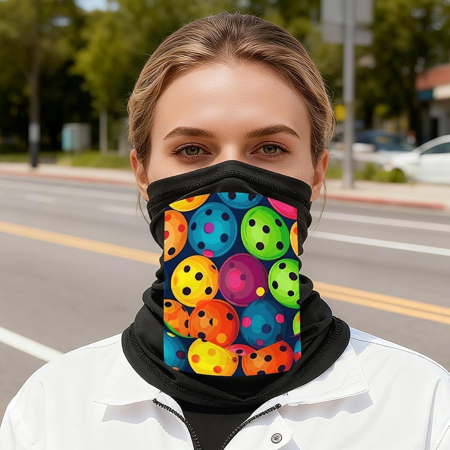 Balls Colors Pattern Neck Gaiter Face Mask UV Protection for Men Women, Breathable Quick Dry Face Cover Bandana Outdoor Sports Balaclava Wind-Proof for Hiking Skiing Motorcycle Cycling
