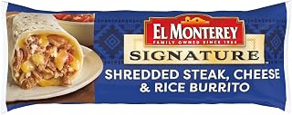 El Monterey Signature Shredded Steak & 3 Cheese Burrito, Frozen 5oz - Tender Beef, Melty Cheeses, Spicy Peppers