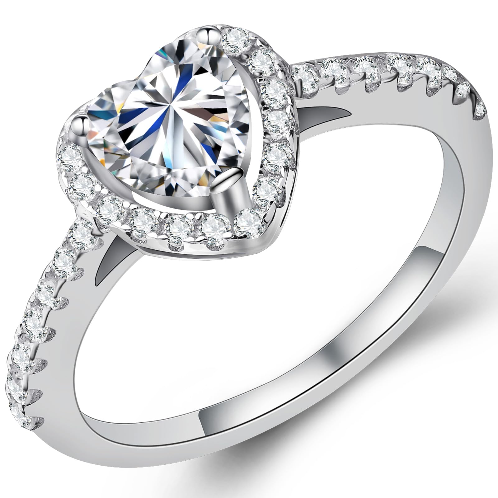 Personalized Engagement Rings for Women, Sterling Silver Moissanite Ring Wedding Band Promise Rings for Women, 0.8 CT Heart Shape D Color VVS1 Clarity Brilliant Lab Created Diamond Custom Name Rings