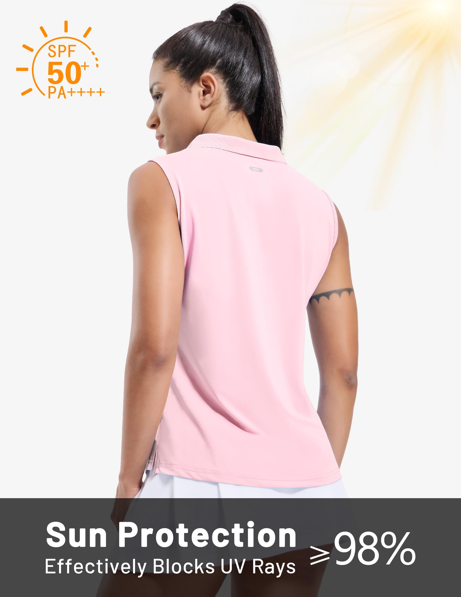MIER Camiseta polo de golf sin mangas para mujer, cuello en V, acanalada, absorbe la humedad