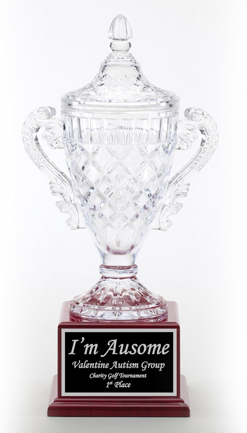 Crystal Cup Trophy, Recognition, Achievement Award, Sports, Corporate Gift, Team Award with Black Pedestal Base and Gift Box,