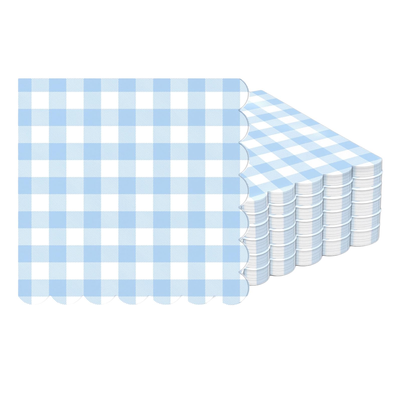 RUISPEED 50 Pack of Blue and White Checkered Napkins – 33 x 33cm Paper Napkins with Scalloped Edge, ideal for Birthday, Wedding, Picnic, Baby Shower & Party