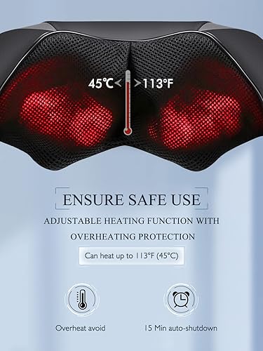 Miniatura 4 de Careboda Shiatsu Masajeador de cuello y espalda con calor relajante, masaje eléctrico de hombros 8 nodos Masajes de amasamiento 3D de tejido