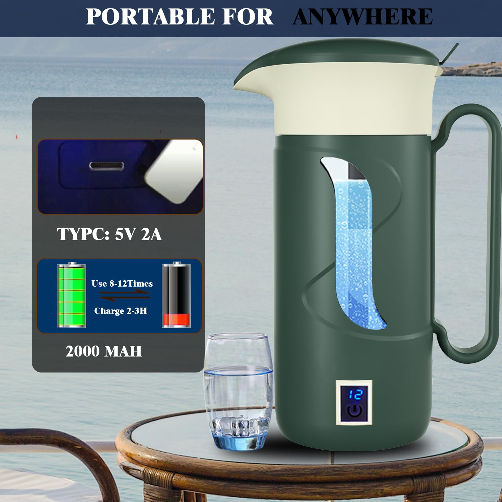 Generador de botellas de agua de hidrógeno, máquina ionizadora con tecnología SPE y PEM (verde oscuro)