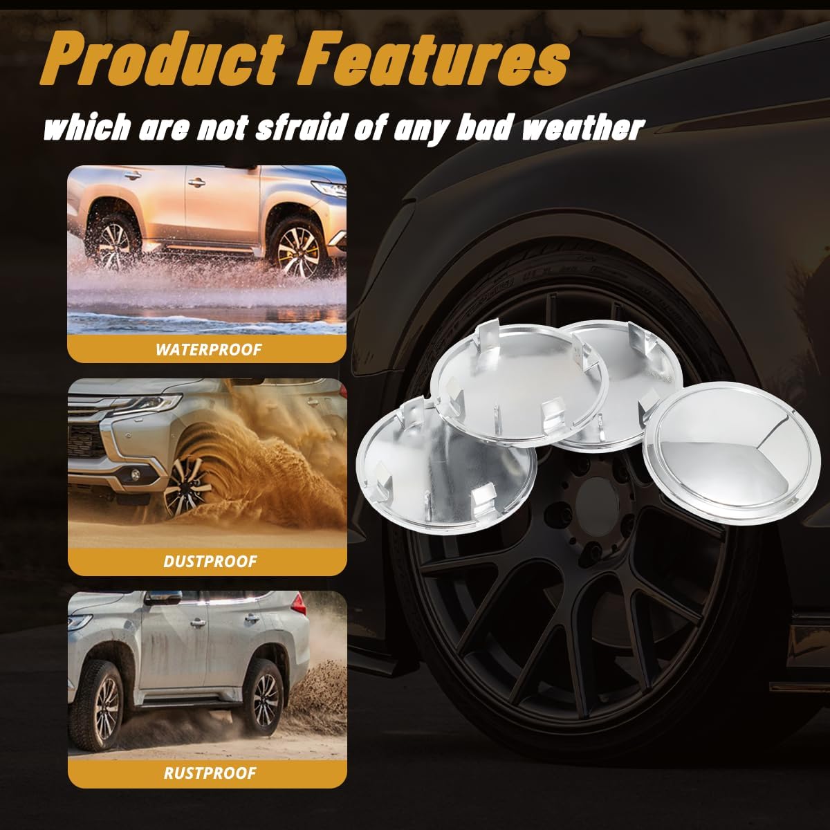4Pcs 2.72in / 69mm Car Wheel Center Caps for 2002-2019 A4 2005-2019 A6 2006-2019 A3 Chrome Outer 2.72 in, Inner 2.19 in Snap-On Hub Caps