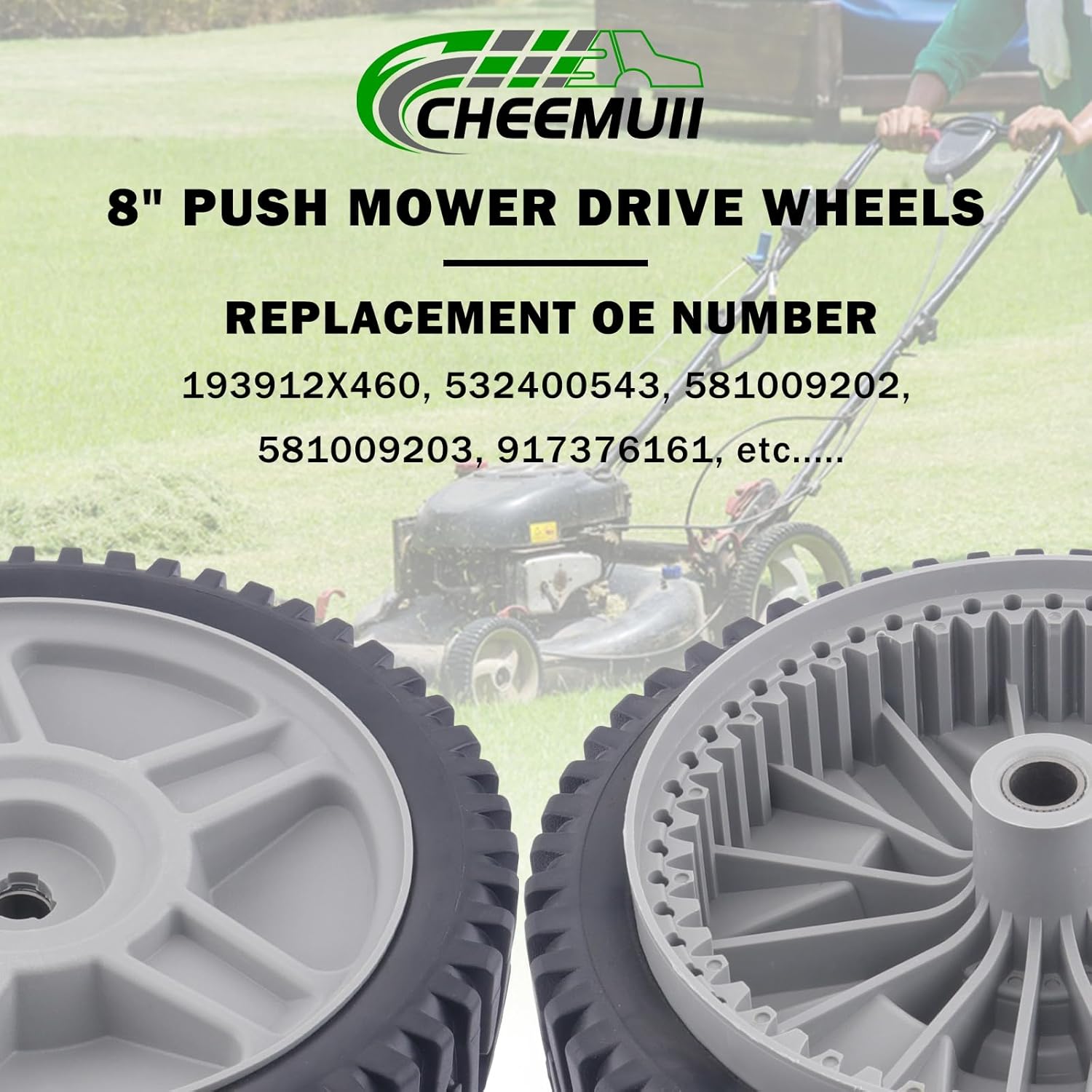 CheeMuii 193912X460 Lawn Mower Wheels 4 Pack 8" Push Mower Front Drive Wheels Replace for 581009202 193912X460 532400543 581009203 etc