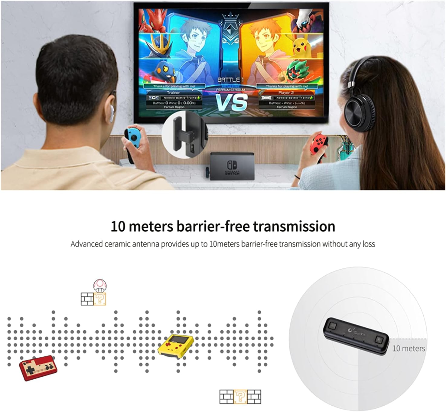Gulikit Route Air Nintendo Switch Bluetooth Adapter, Wireless Audio Transmitter w/aptX Low Latency, AirPods Bluetooth Headphone Speakers Headset for Nintendo Switch & Switch Lite, PS5 PS4 PC etc.Black
