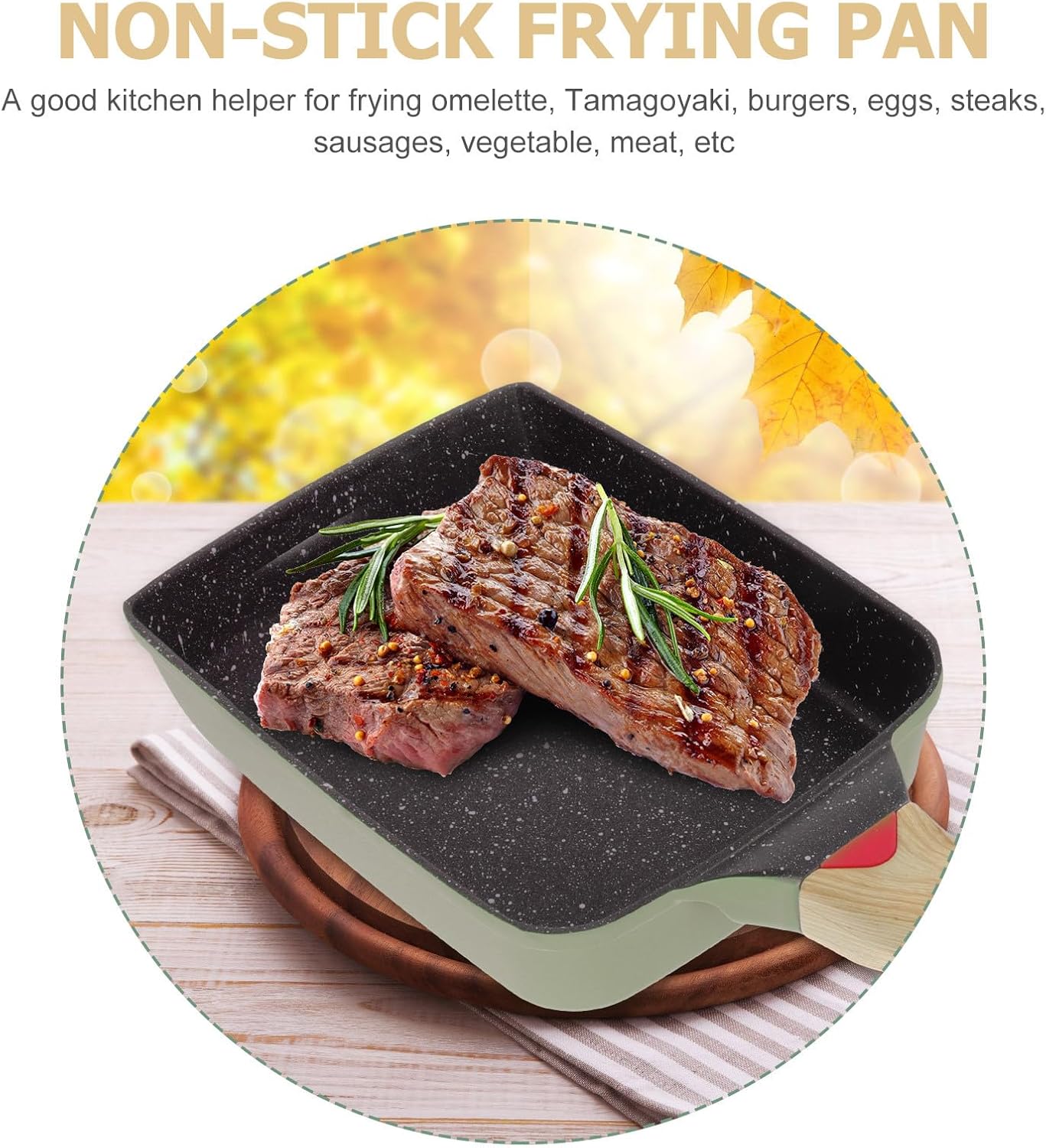 Square Non-stick Omelette Pan for Outdoor Camping Tamagoyaki Egg Cooking Skillet with Smooth Coating Versatile Breakfast Frying Pan for Grilling Baking Broiling Even Heat