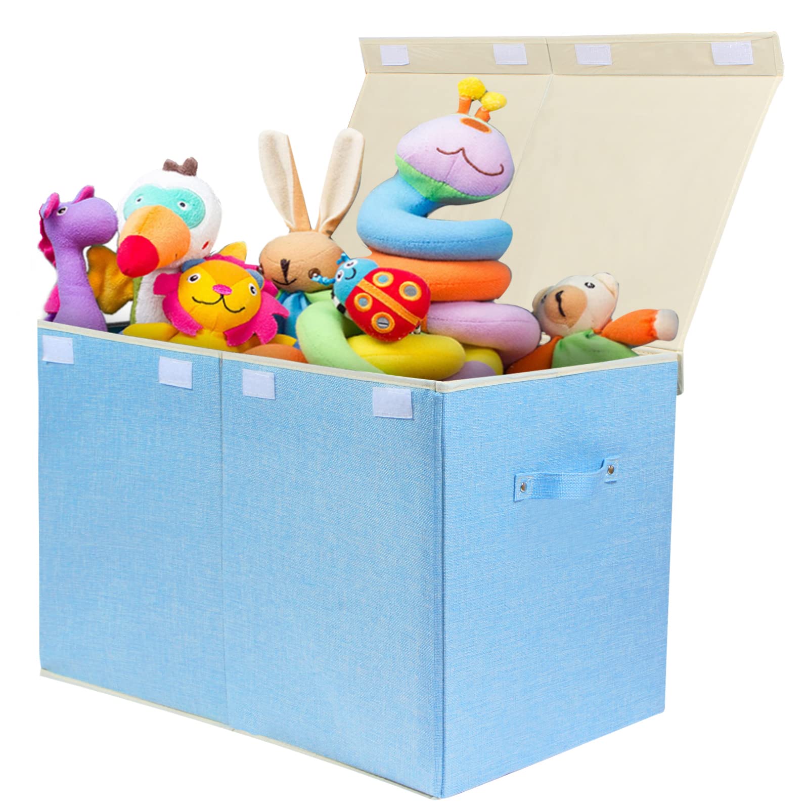 popolyLarge Toy Box Chest with Lid, Collapsible Sturdy Toy Bin Storage Organizer Boxes Baskets for Kids, Boys, Girls, Nursery, Playroom, 25"x13" x16" (Linen Blue)