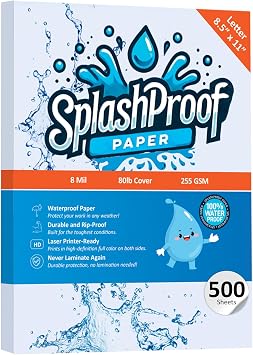 Printer Paper - 8.5" x 11", 8 Mil Waterproof Paper, Laser Printer & Copy Machine Compatible Letter - 8.5" x 11", 500 Sheets