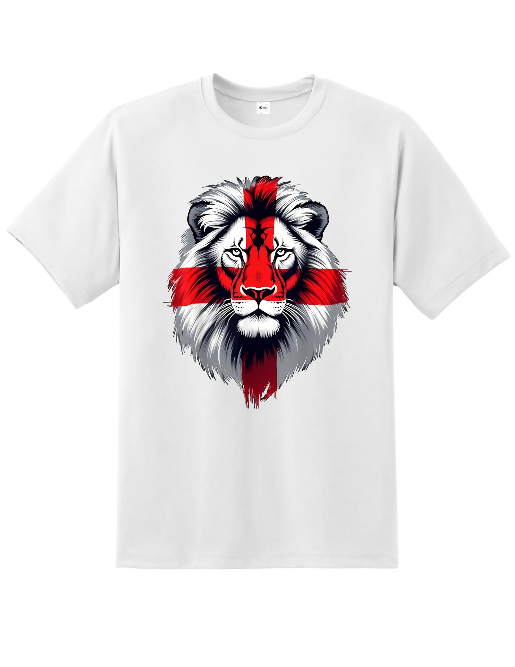 English St George Flag Lion Face T-Shirt | England National Pride Top St George’s Cross Graphic Tee | Patriotic Unisex Shirt for Men Women Kids Football Rugby Supporters Fan Apparel UK White