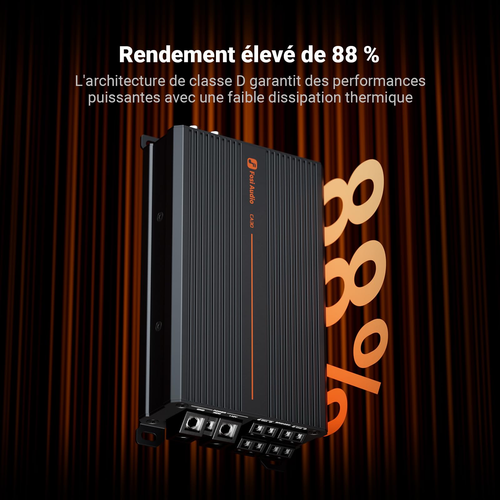 Fosi Audio CA30 Amplificateur Audio Voiture 4 Canaux de Classe D, Filtre Indépendant RCA/Entrée Haut Niveau, 100Wx4@4Ω/320W en Mode Ponté, Mini Ampli HiFi à Faible Bruit pour Système Audio de Véhicule