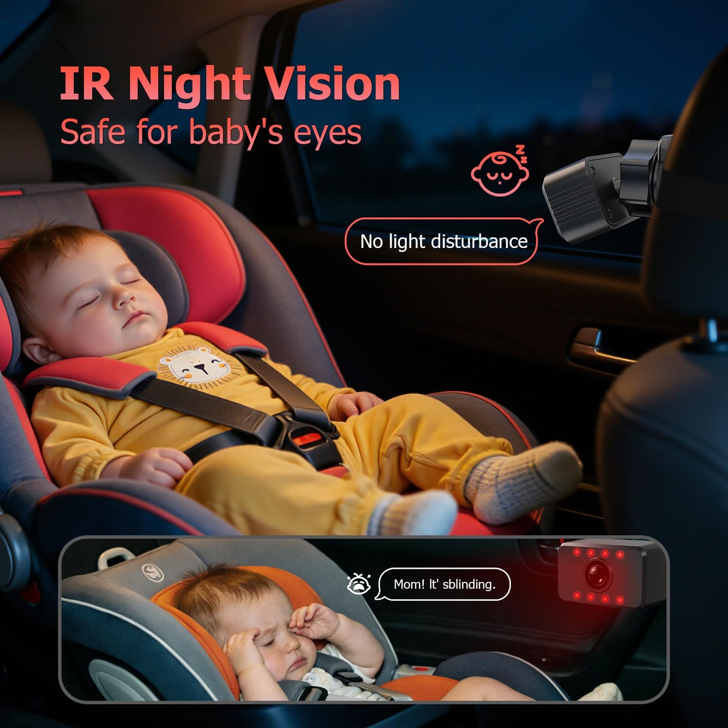 Itomoro Baby Car Camera for 2 Kids, 7 Inch HD 1080P Split Screen Dual Car Camera Baby Monitor, 150° Wide View with 2 IR Night Vision, Easily Install with Crystal Clear Wide View