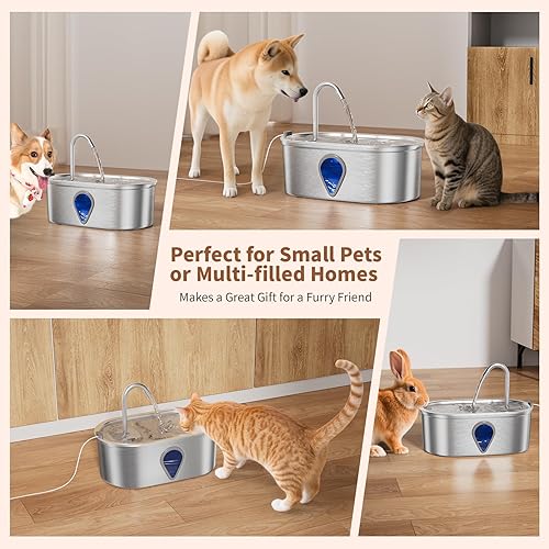 Miniatura 7 de Fuente de acero inoxidable para gatos, fuente para beber para gatos, fuente de agua para mascotas en el interior, fuente de agua para perros con