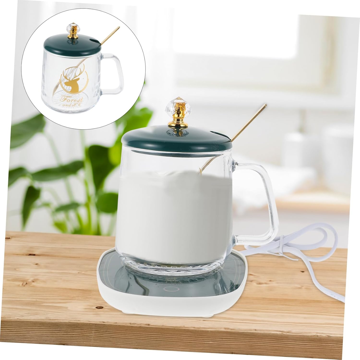 Amosfun Practical Heating Coaster for Ceramic Mug Cup Warmer Cup Scoop Coaster Set