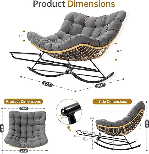 Miniatura 2 de Silla de mimbre para exteriores, silla tumbona de patio de gran tamaño con ratán de polietileno resistente al agua, reposapiés ajustable y comodidad