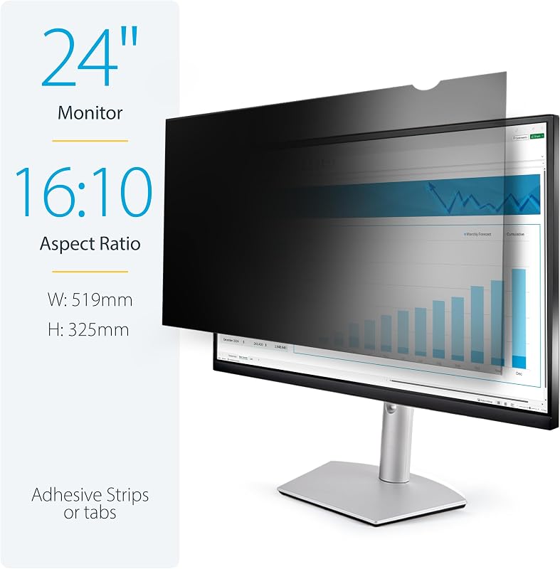 StarTech Filtro de pantalla de privacidad para monitor 16:10 de 24 pulgadas, lados mate/brillante, TAA | Protector de pantalla reductor de luz azul, filtro de seguridad de pantalla de computadora, pantalla, película