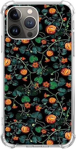 Funda de teléfono con diseño de plantas de calabaza de Halloween para iPhone 14 Pro Max, cubierta de jardín de calabaza para adolescentes, hombres y