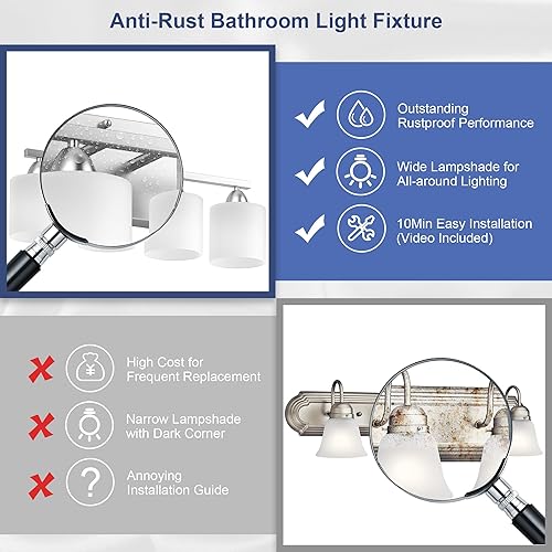 Miniatura 2 de Luminaria de baño sobre espejo, lámpara de tocador antioxidante para baño, moderna lámpara de pared de 4 luces para sala de estar, base E26,