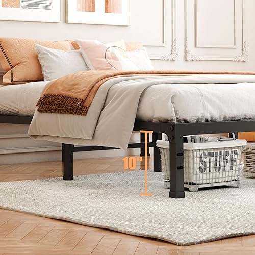 Miniatura 14 de FUIOBYVV Marco de cama King con plataforma de metal resistente de 14 pulgadas, soporte de cama tamaño King de hasta 3500 libras, no necesita somier,