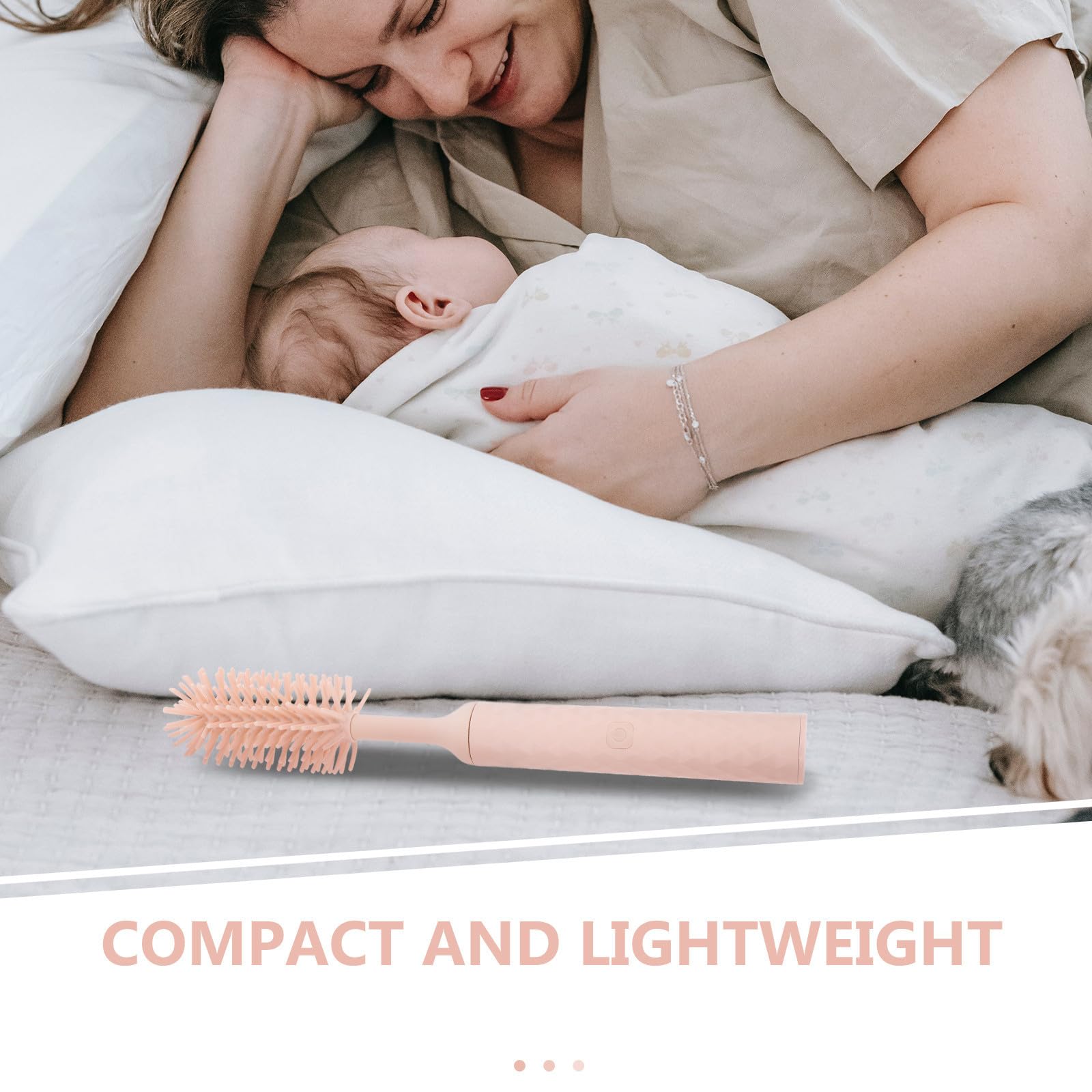 Abaodam Cepillo Eléctrico Portátil de Silicona para Limpieza de Biberones y Botellas, Seguro, Color Rosa, Mango Largo Adecuado para Uso en Casa y Viaje