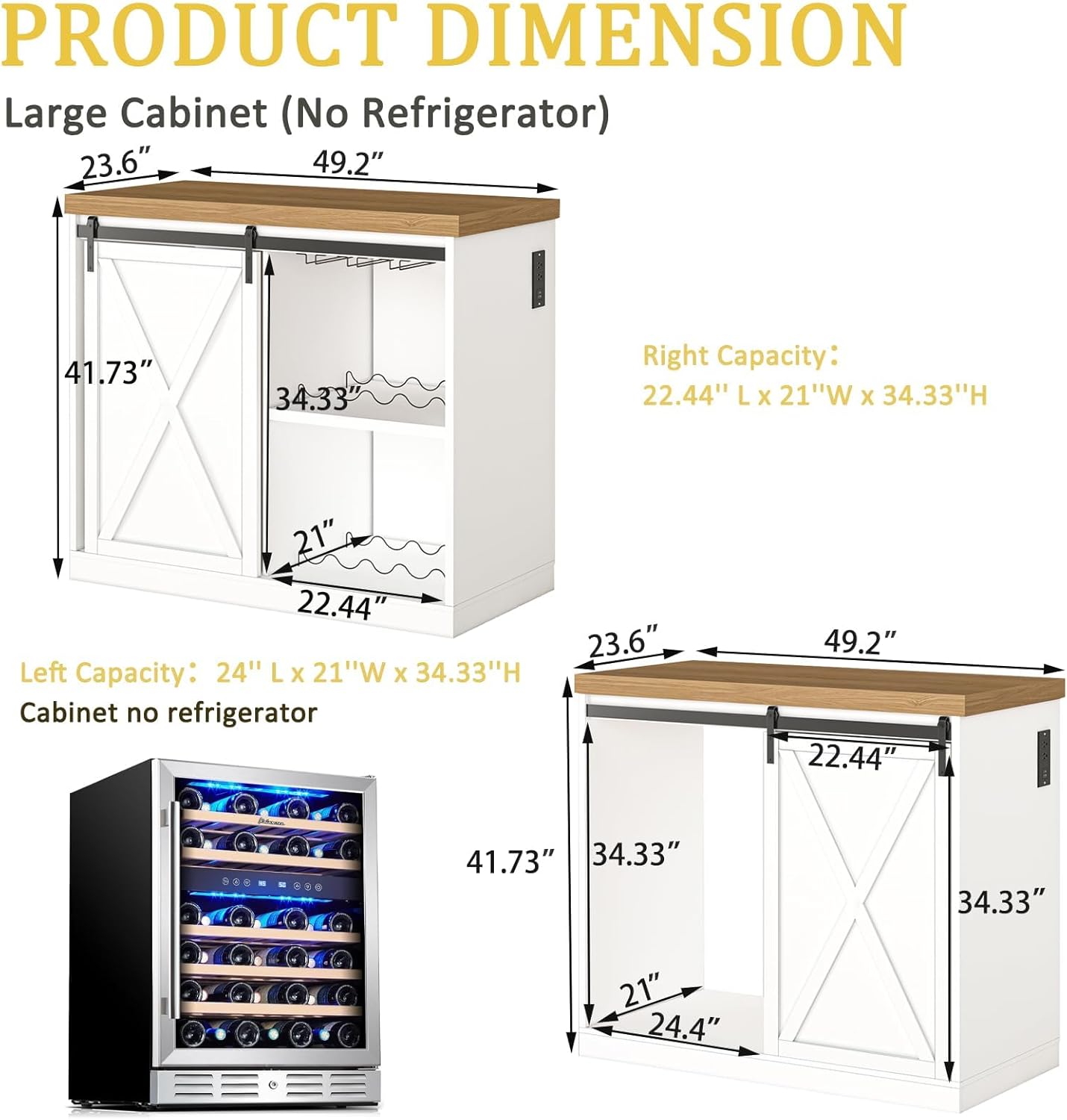Coffee Bar Cabinet with Fridge Space, Wine Cabinet with Rack, Power Outlet for Dining Room Living Room, White