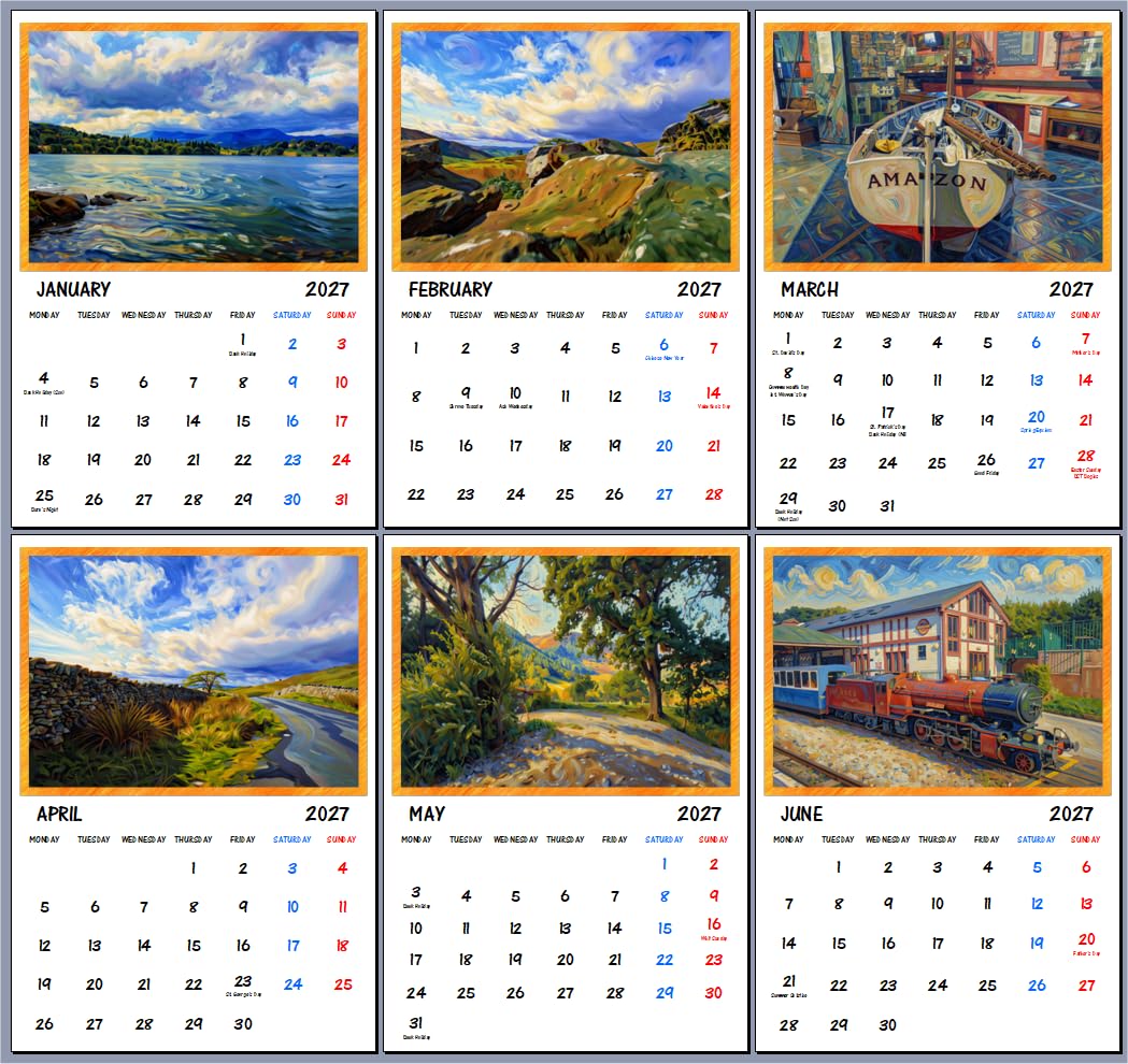 2027 Lake District Cumbria Wall Hanging Art Calendar A4 Size