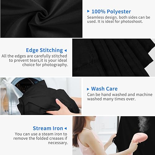 Miniatura 2 de Hemmotop Telón de fondo negro de 10 x 12 pies, pantalla de fondo negro para fotografía, telón de fondo de fotos negro para estudio de video y