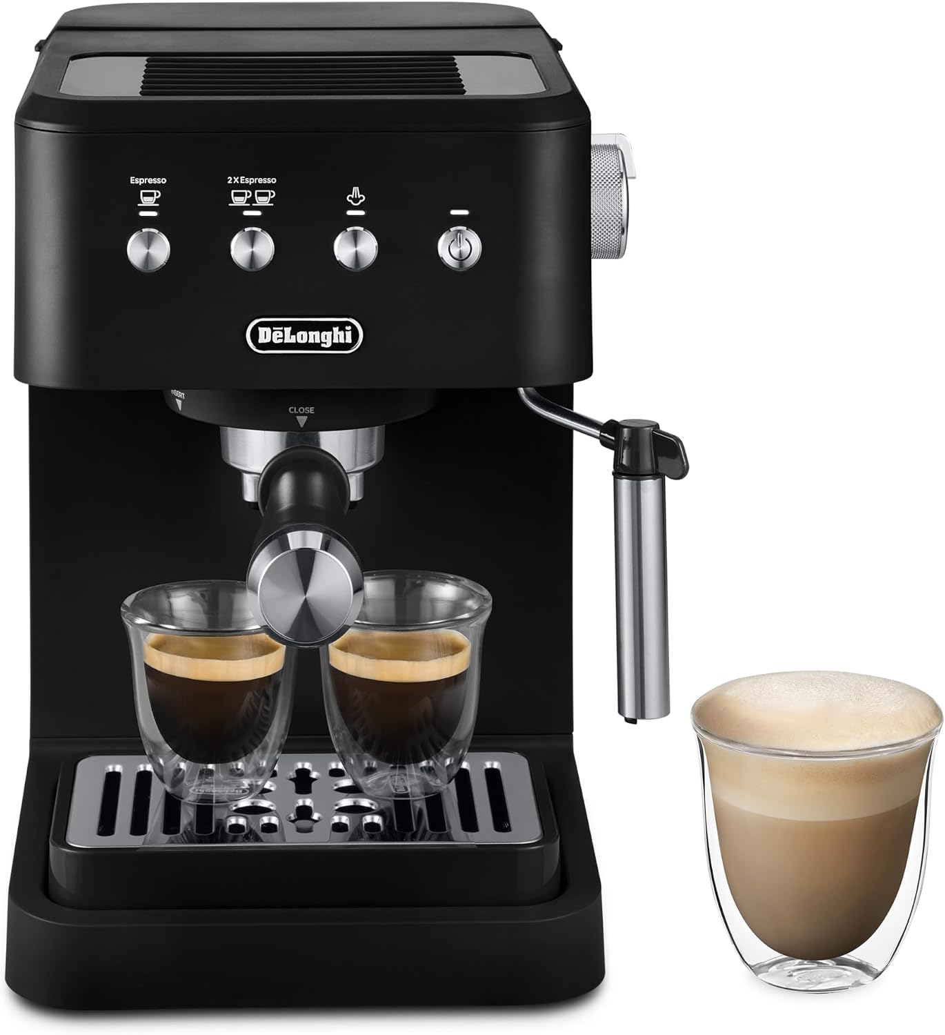 De’Longhi Classic Matte Black Espresso Machine, Easy-to-Use Milk Frother | #1 Worldwide Espresso Machine Maker, Rapid Heat-Up, Preset Single & Double Espresso, Frother, Compact Design