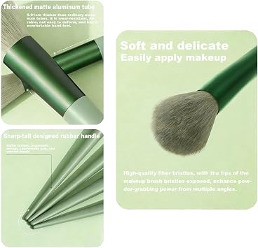 13 Piece Vegan Synthetic Makeup Brush Set No-Shed with Green Travel Case